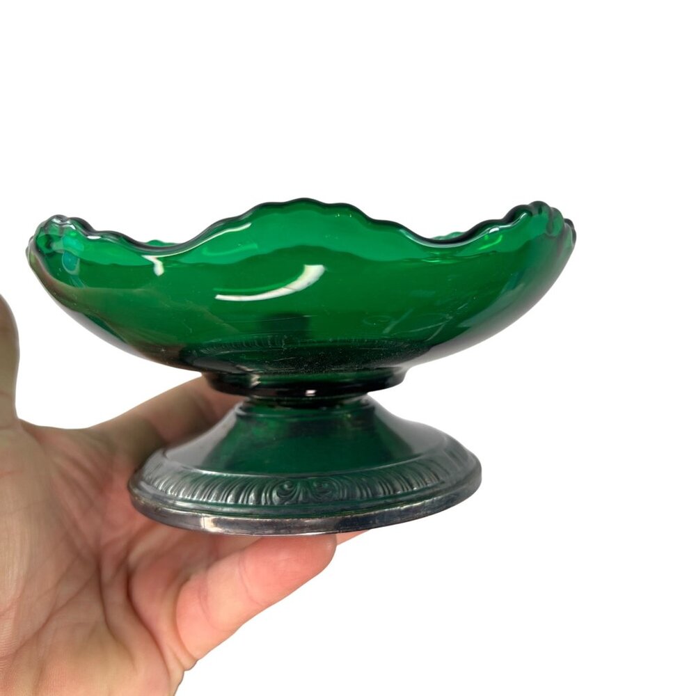 Sterling Silver & Emerald Green Glass Frank Whiting Compote Bowl Candy Dish 2074